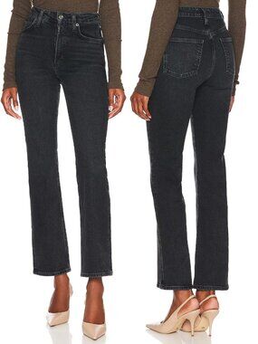 AGOLDE Vintage High Rise Bootcut Jeans Technique Washed Black Gray Size 27 $198
